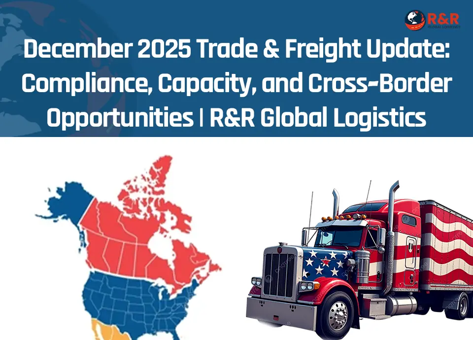 North America freight network linking the U.S., Mexico, and Canada in December 2025.