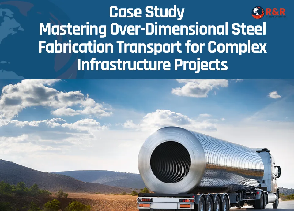 Over-dimensional structural steel load being transported on a specialized trailer for infrastructure project.