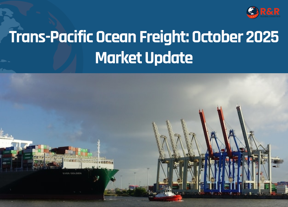 Container ship unloading at a busy U.S. port in the evening, illustrating congestion and global trade activity in October 2025.